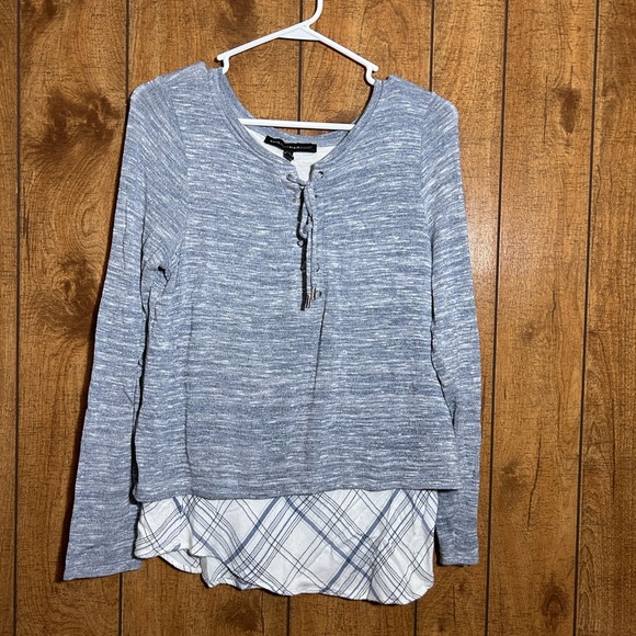 White House Black Market Tops - White House Black Market Blue Heathered Long Sleeve Layered Top